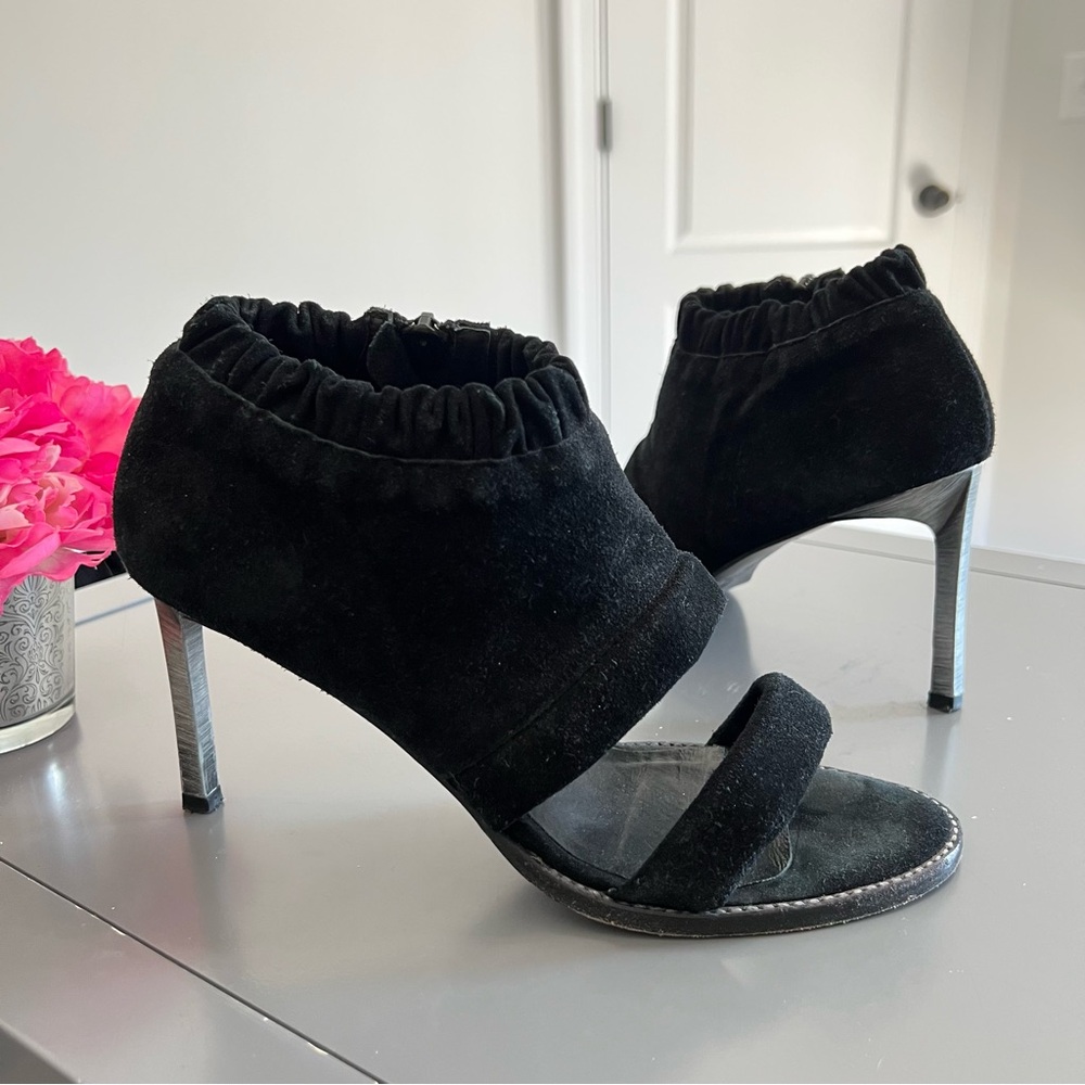 Free People Black Suede Metallic Silver Peep Toe Heels